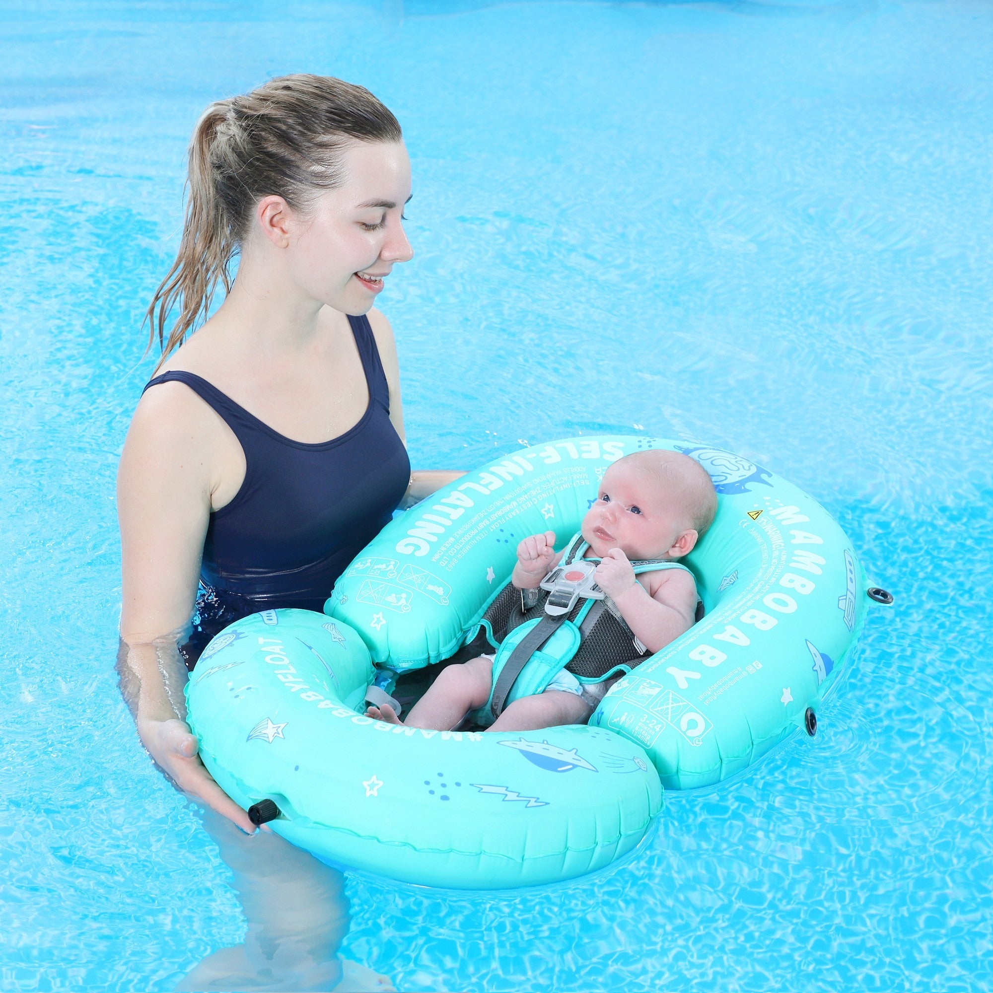 Mambobaby Swim Self-Inflating Floating Bed with Canopy and Tail