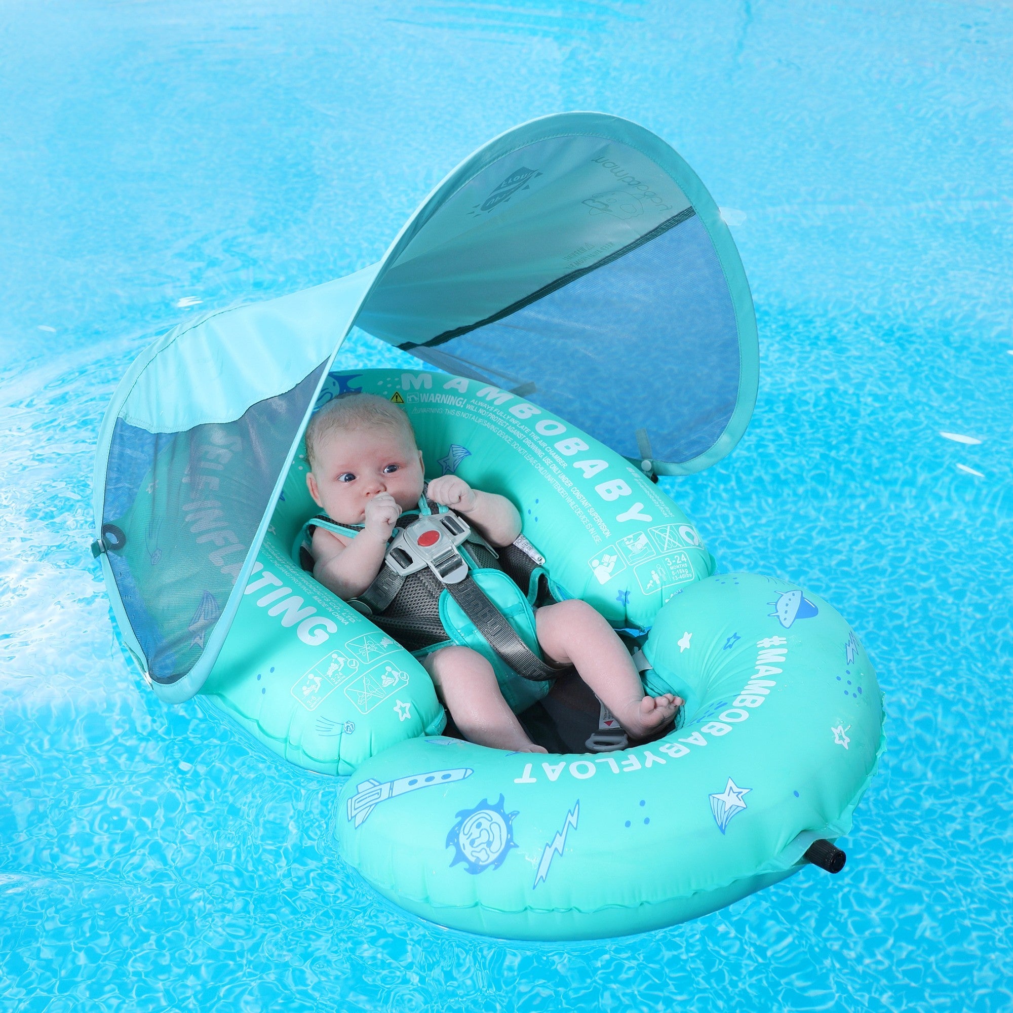 Mambobaby Swim Self-Inflating Floating Bed with Canopy and Tail