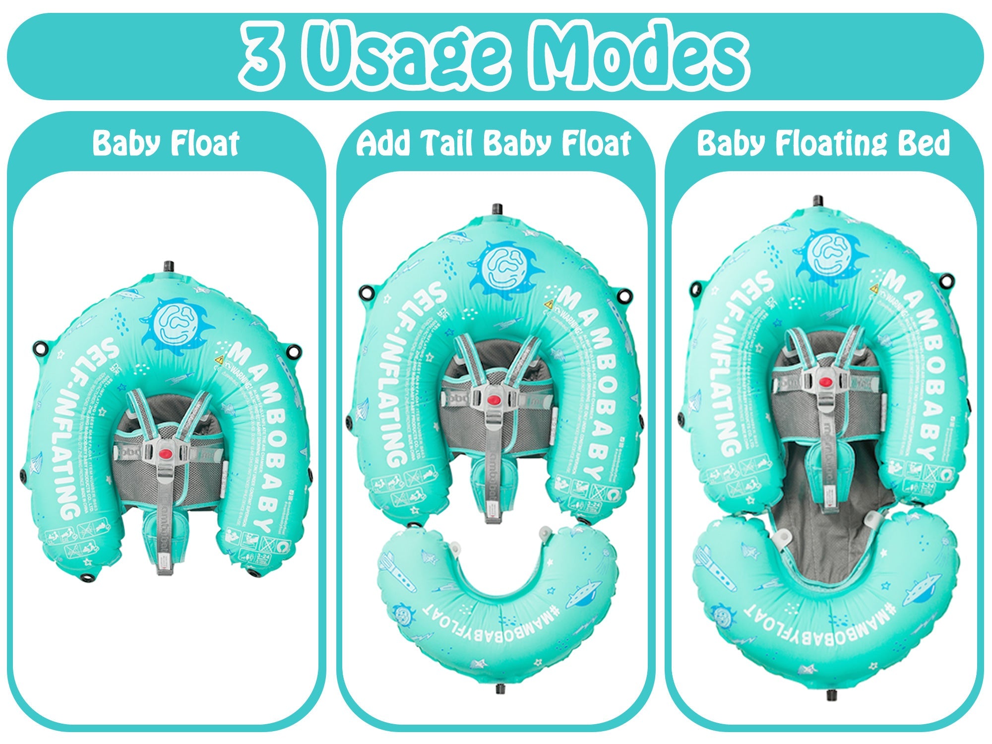 Mambobaby Swim Self-Inflating Floating Bed with Canopy and Tail